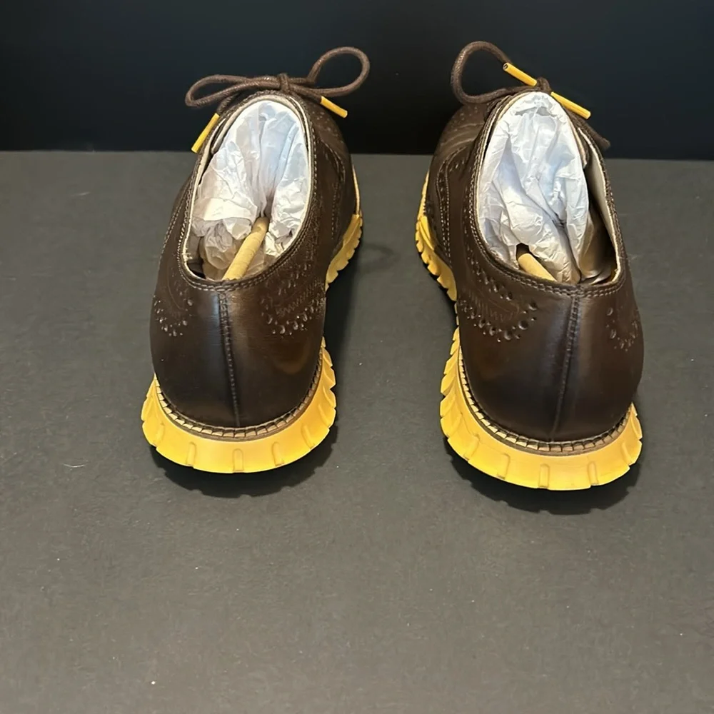 Cole Haan Brown Leather Wingtip Derbys with Yellow Sole